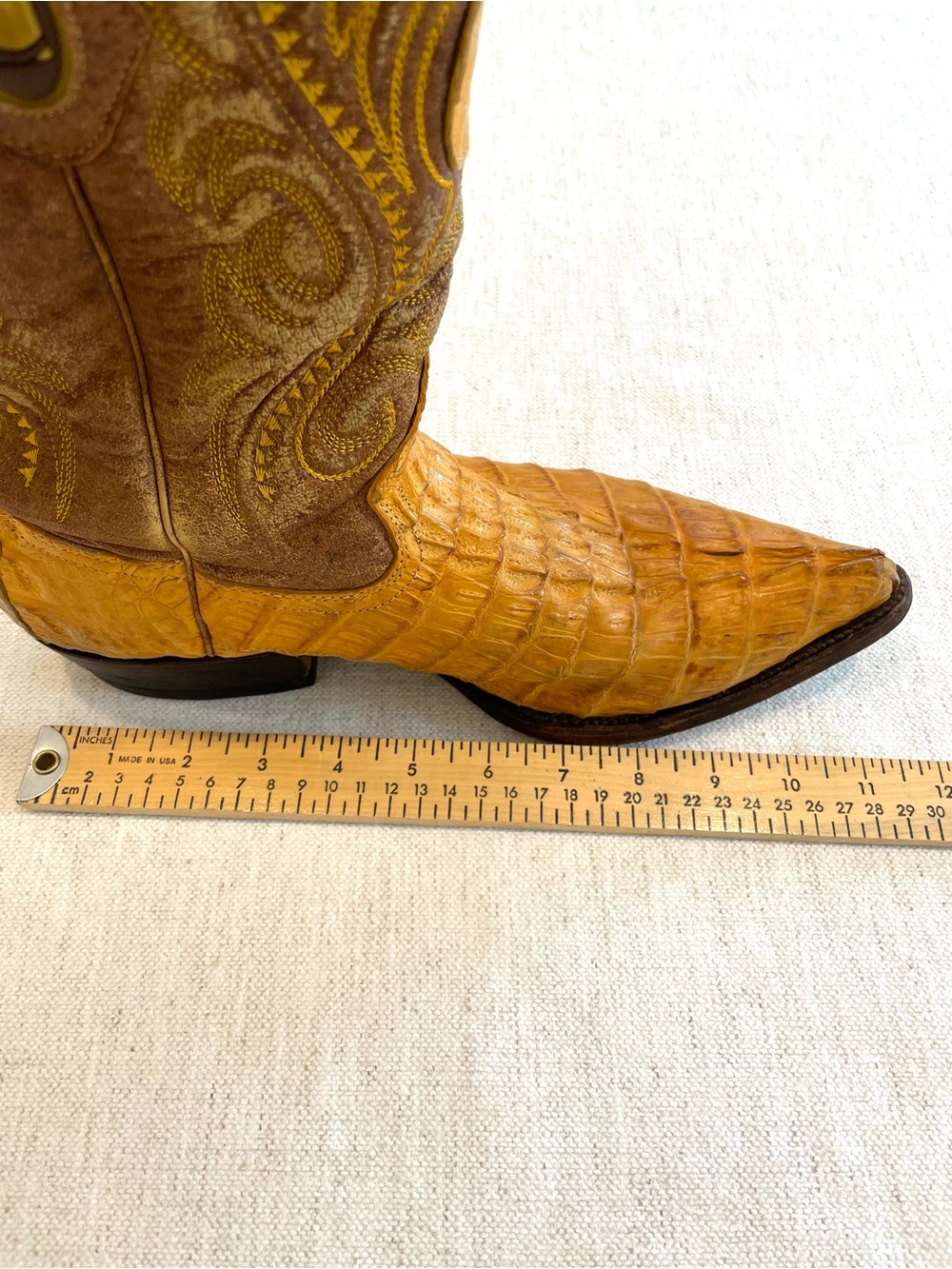 VTG Cuadra Caiman Leather Western Cowboy Boots Honey Hornback J Snip Toe Mens 9 - Picture 16 of 16